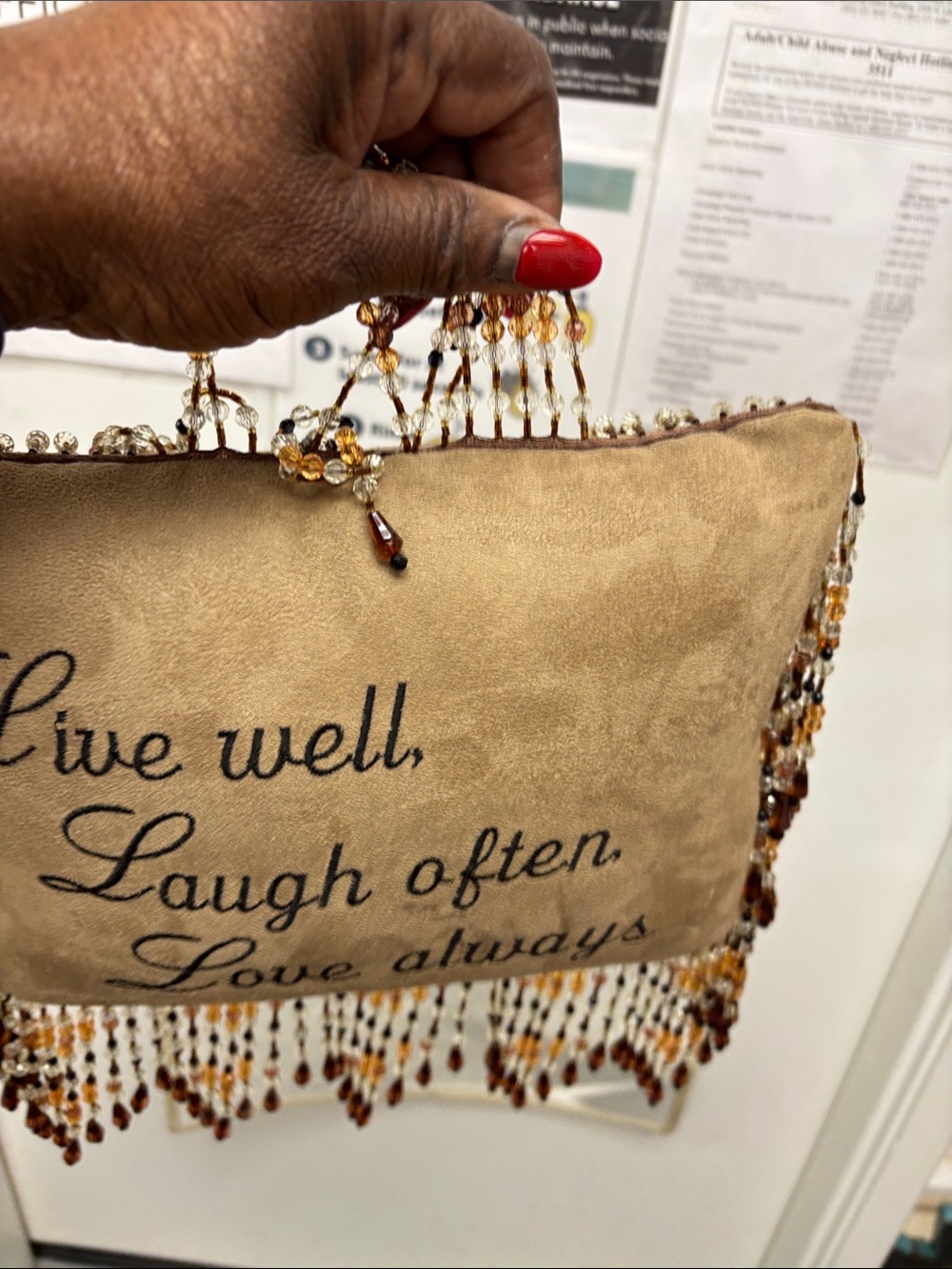 Pier 1 Beige Beaded Accent Pillow with Inspirational Script-NWOT(over 5lb)
